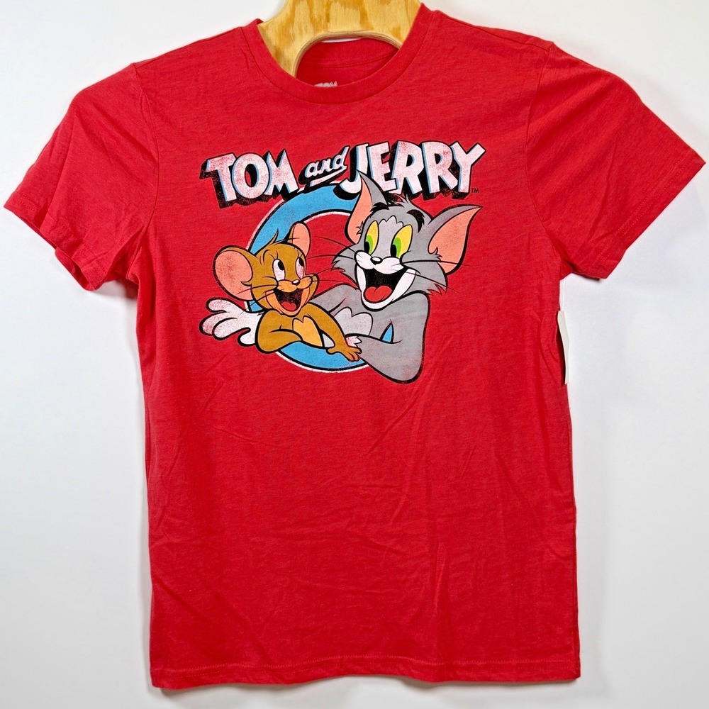NWT Heather Red Tom and Jerry Frenemies Mouse & Cat Cartoon T-Shirt Medium Mens
